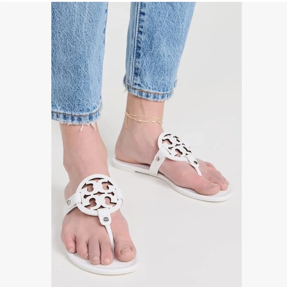 Tory Burch  Miller cut-out leather flip-flops $267 Sandals Size 11 optical white